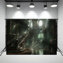 Spooky Building Surrounded Fog Architectural Backdrop - Layoris