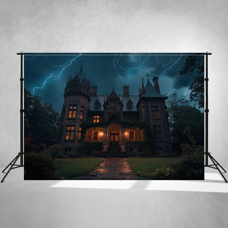 Lighting Castle Lightning Halloween Photo Backdrop - Layoris
