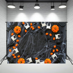 Pumpkin Spider Web Fangs Halloween Photo Backdrop - Layoris
