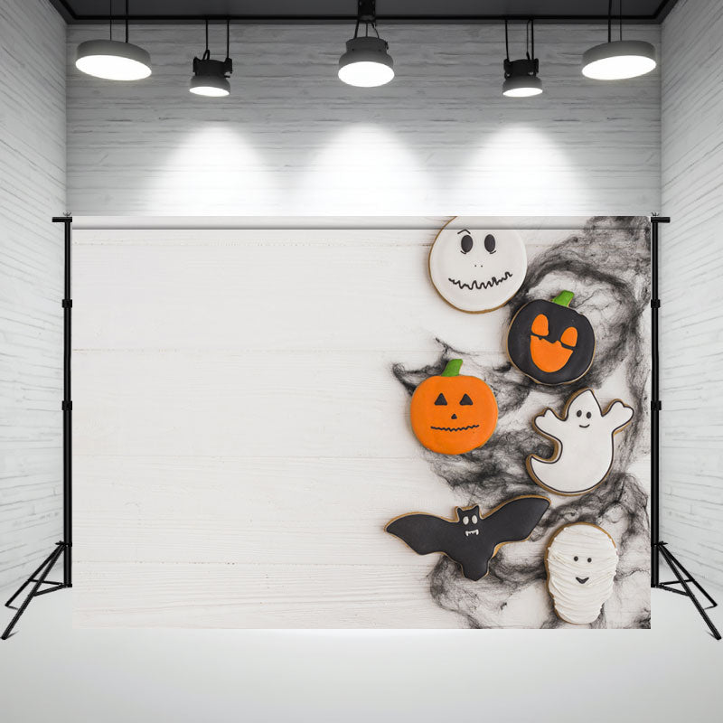 White Wood Grain Pumpkin Ghost Halloween Backdrop - Layoris