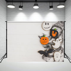 White Wood Grain Pumpkin Ghost Halloween Backdrop - Layoris