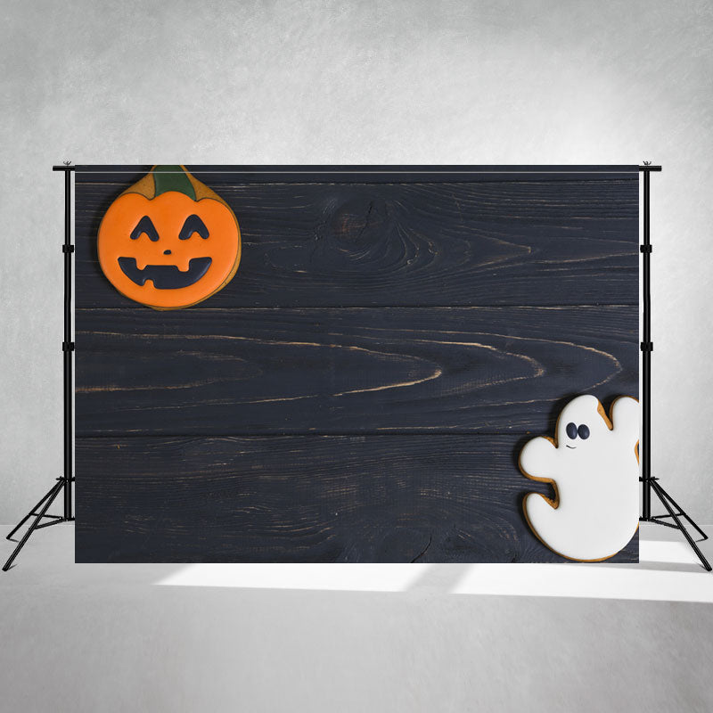 Cute Pumpkin Ghost Wooden Halloween Backdrop - Layoris