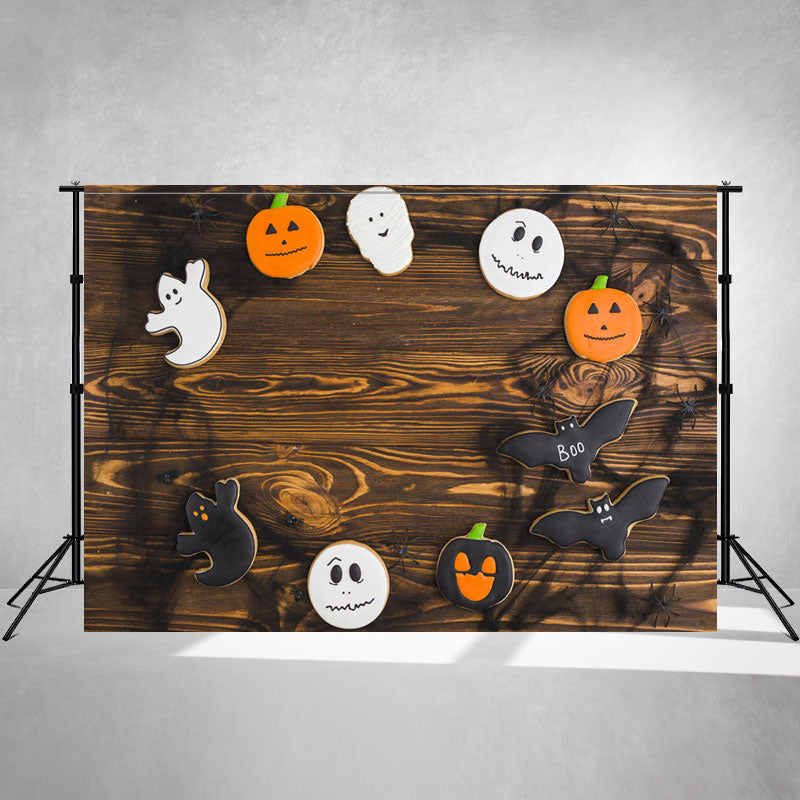Brown Wooden Pumpkin Spooky Halloween Backdrop - Layoris