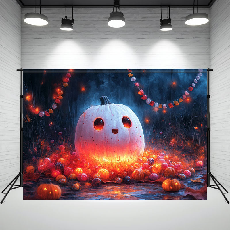 Cute White Pumpkin Halloween Photo Backdrop - Layoris
