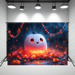 Cute White Pumpkin Halloween Photo Backdrop - Layoris