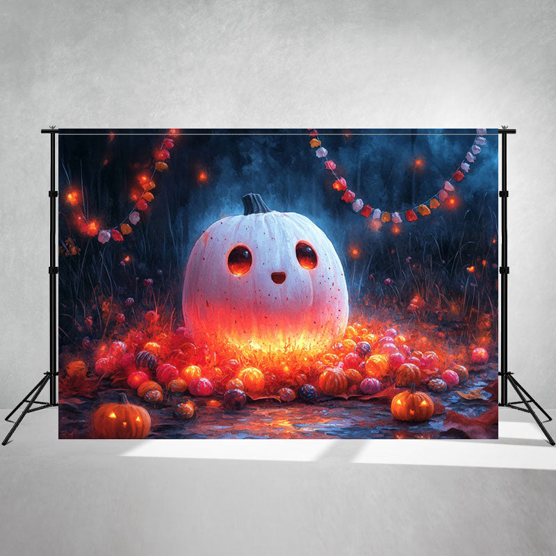 Cute White Pumpkin Halloween Photo Backdrop - Layoris