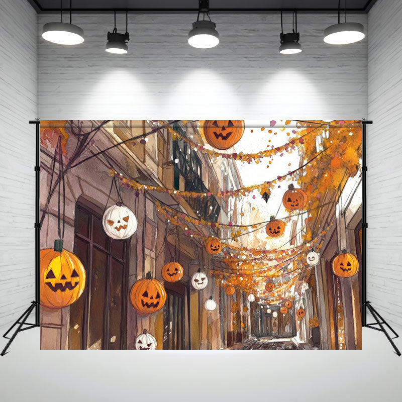 Streets Full Of Pumpkins Halloween Backdrop - Layoris