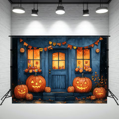 Smiley Pumpkin House Halloween Photo Backdrop - Layoris