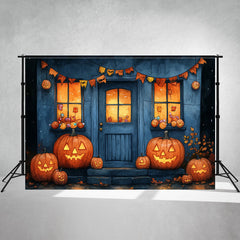 Smiley Pumpkin House Halloween Photo Backdrop - Layoris