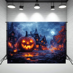 Spooky Pumpkin Castle Moon Halloween Photo Backdrop - Layoris