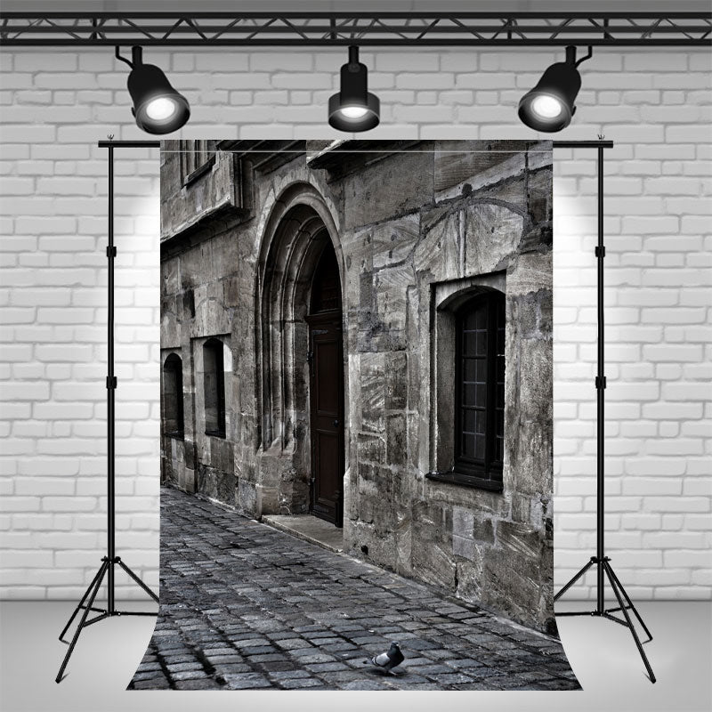 Gray Stone House Street Architecture Backdrop - Layoris