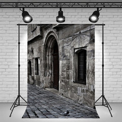 Gray Stone House Street Architecture Backdrop - Layoris