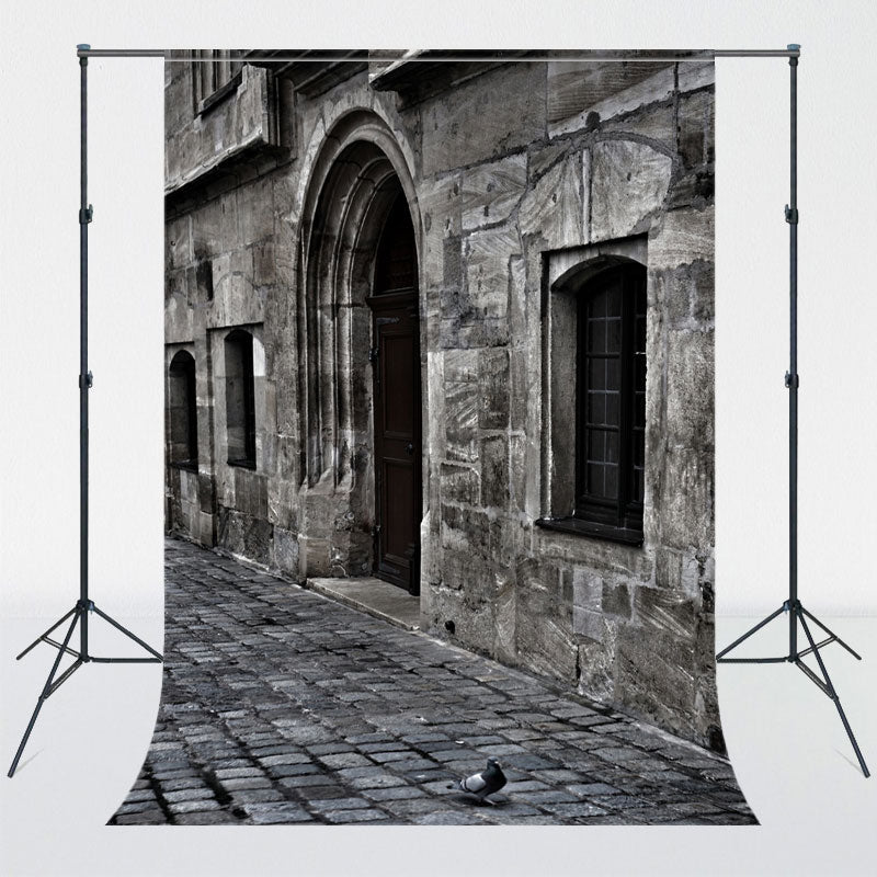 Gray Stone House Street Architecture Backdrop - Layoris
