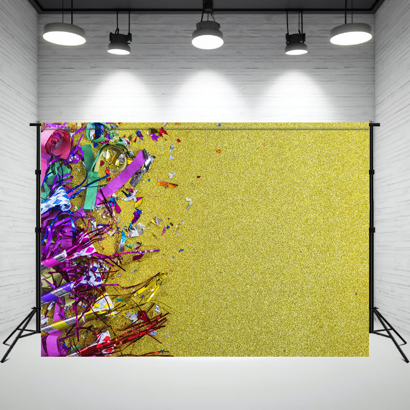 Dazzling Gold And Ribbons Birthday Photo Backdrop - Layoris