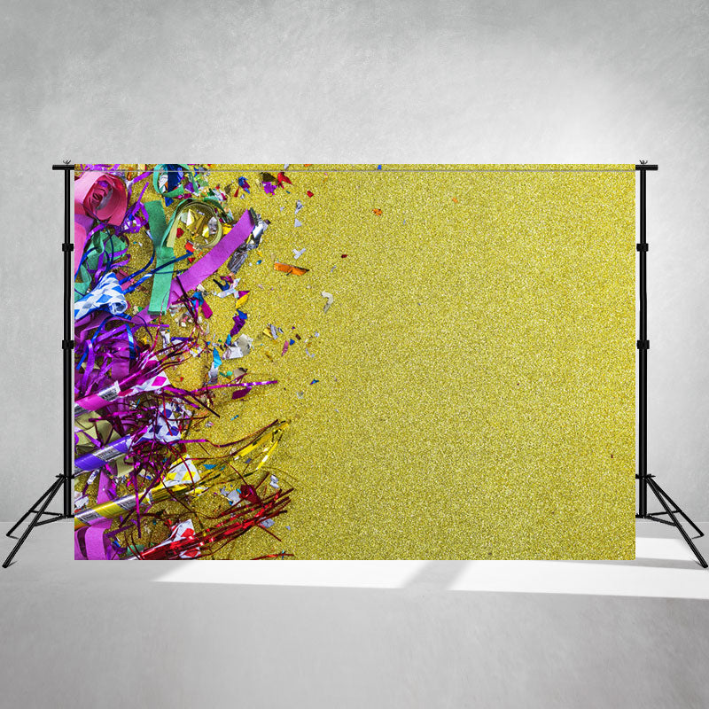 Dazzling Gold And Ribbons Birthday Photo Backdrop - Layoris