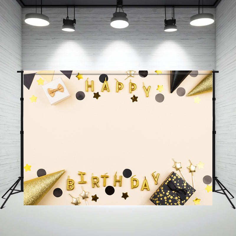 Black Gold Gift Box Happy Birthday Photo Backdrop - Layoris
