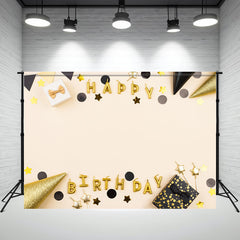 Black Gold Gift Box Happy Birthday Photo Backdrop - Layoris