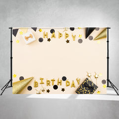 Black Gold Gift Box Happy Birthday Photo Backdrop - Layoris