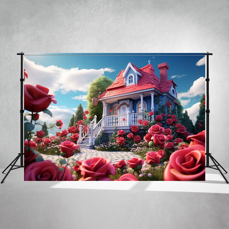 Red Rose House Architectural Backdrop - Layoris