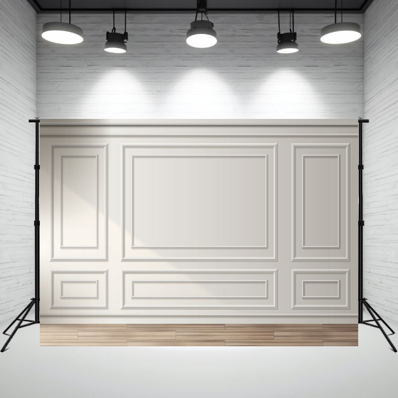 Elegant White Wall Wooden Floor Photo Backdrop - Layoris
