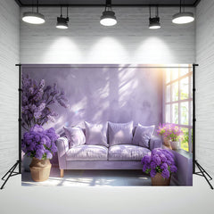 Purple Flower Sofa Window Photography Backdrop - Layoris