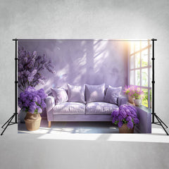 Purple Flower Sofa Window Photography Backdrop - Layoris