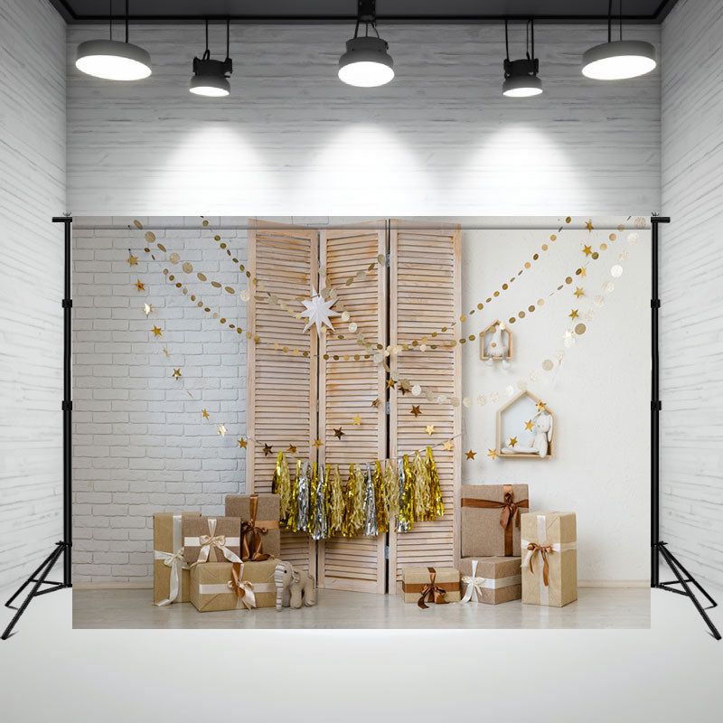 Warm White Brick Wall Gift Box Mini Session Backdrop - Layoris