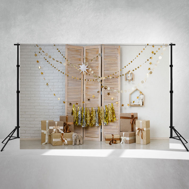 Warm White Brick Wall Gift Box Mini Session Backdrop - Layoris