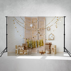 Warm White Brick Wall Gift Box Mini Session Backdrop - Layoris