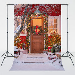 House Decorated With Wreaths Christmas Photo Backdrop - Layoris