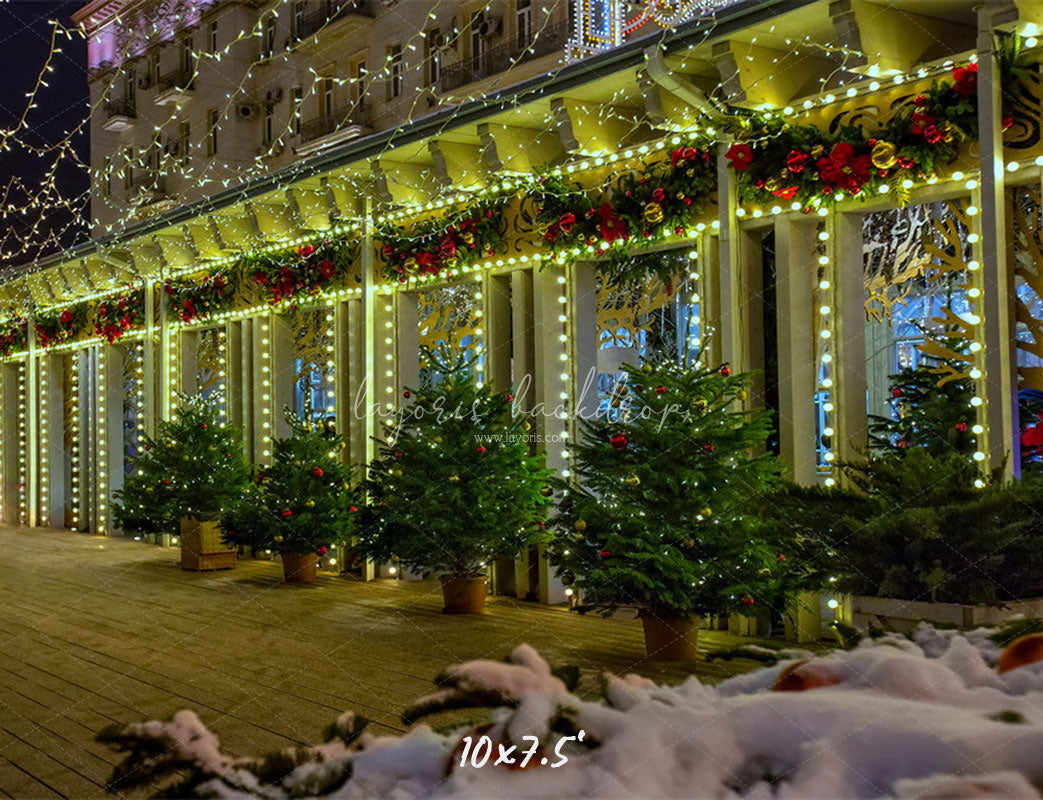 Street Shop Green Light String Christmas Backdrop - Layoris
