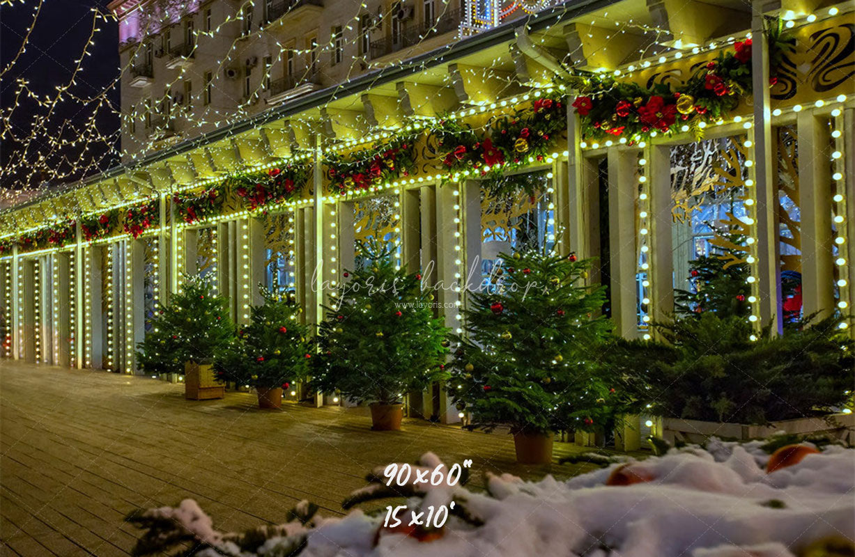 Street Shop Green Light String Christmas Backdrop - Layoris