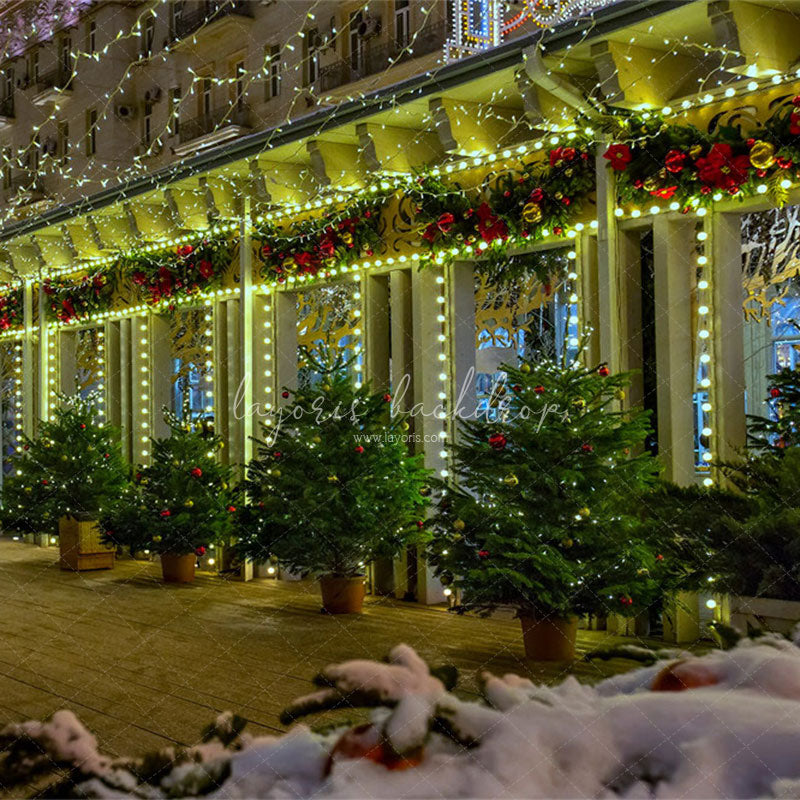 Street Shop Green Light String Christmas Backdrop - Layoris