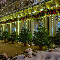 Street Shop Green Light String Christmas Backdrop - Layoris