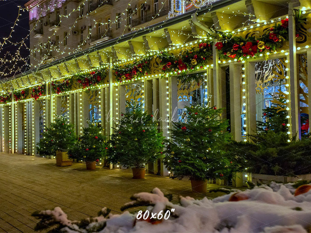Street Shop Green Light String Christmas Backdrop - Layoris