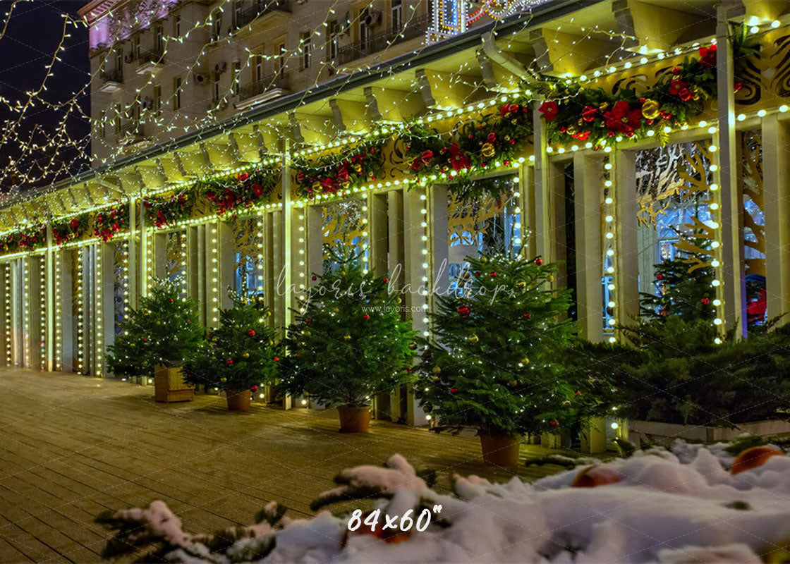 Street Shop Green Light String Christmas Backdrop - Layoris