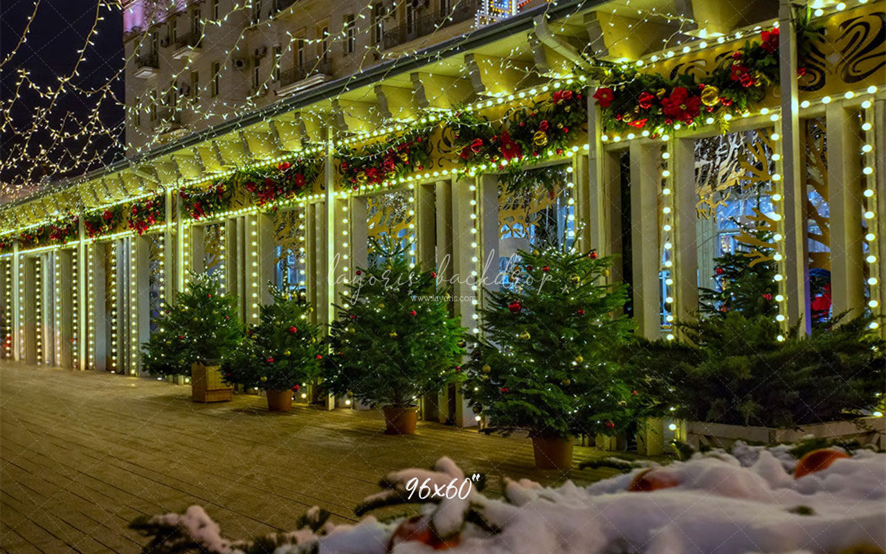 Street Shop Green Light String Christmas Backdrop - Layoris