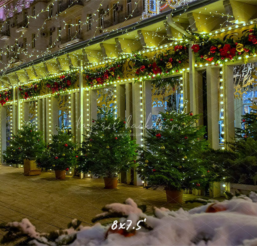 Street Shop Green Light String Christmas Backdrop - Layoris