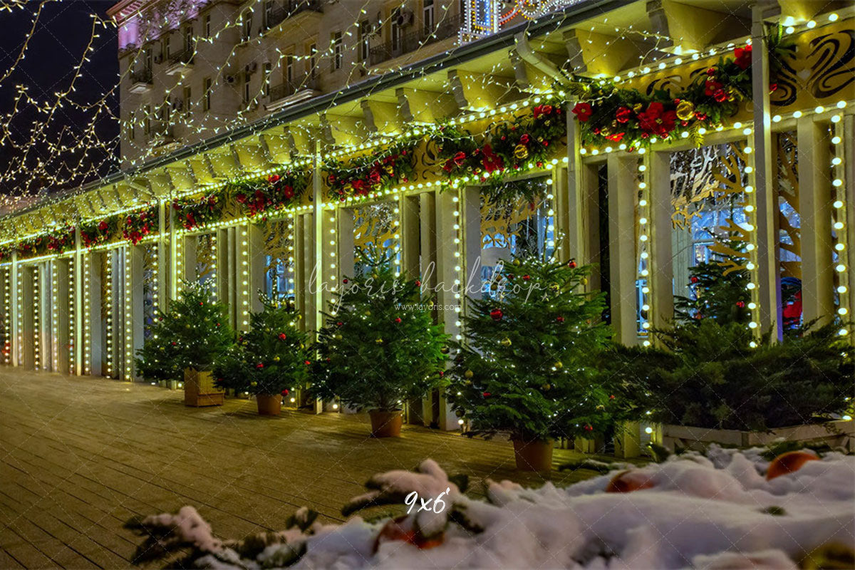 Street Shop Green Light String Christmas Backdrop - Layoris