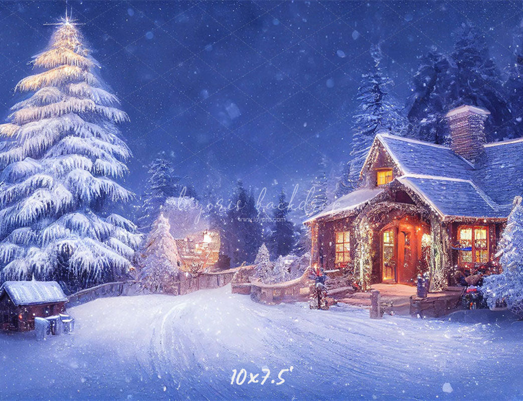 Charming Winter House Snow Photo Backdrop - Layoris