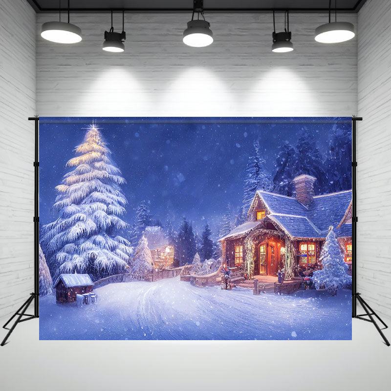 Charming Winter House Snow Photo Backdrop - Layoris
