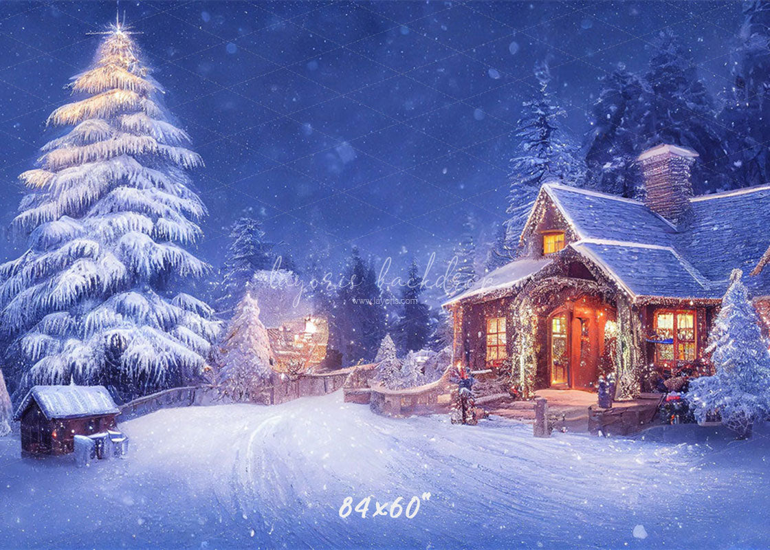 Charming Winter House Snow Photo Backdrop - Layoris