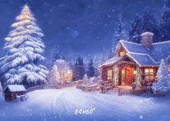 Charming Winter House Snow Photo Backdrop - Layoris