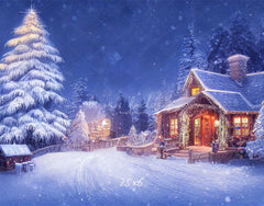 Charming Winter House Snow Photo Backdrop - Layoris