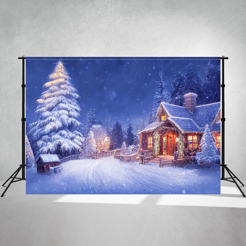 Charming Winter House Snow Photo Backdrop - Layoris