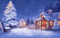 Charming Winter House Snow Photo Backdrop - Layoris