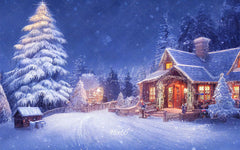 Charming Winter House Snow Photo Backdrop - Layoris