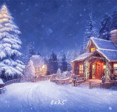 Charming Winter House Snow Photo Backdrop - Layoris
