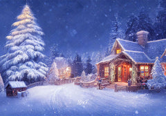 Charming Winter House Snow Photo Backdrop - Layoris