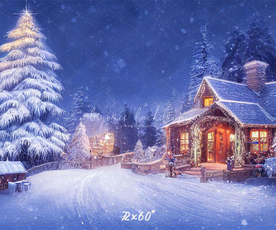 Charming Winter House Snow Photo Backdrop - Layoris